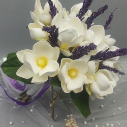 Beyaz Manolya Ve Mor Darcanlı Gelin El Buketi-BUKET-24
