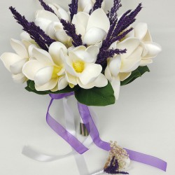 Beyaz Manolya Ve Mor Darcanlı Gelin El Buketi-BUKET-24