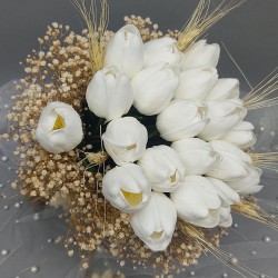 Beyaz Yapay Lale Gelin El Çiçeği Ve Damat Yaka Çiçeği 20 Adet Lale-BUKET-28