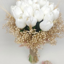 Beyaz Yapay Lale Gelin El Çiçeği Ve Damat Yaka Çiçeği 20 Adet Lale-BUKET-28