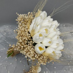 Beyaz Laleli Gelin Buketi Ve Damat Yaka Çiçeği 20 Adet Lale-BUKET-31