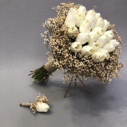 Cipsolu Beyaz Islak Lale Ve Damat Yaka Çiçeği-BUKET-33