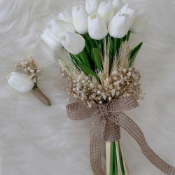 16 Beyaz Islak Laleli Gelin Çiçeği Ve Damat Yaka Çiçeği-BUKET-38