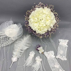 Mor Ortancalı Gelin Buketi Ve Gelin Seti-BUKET-4