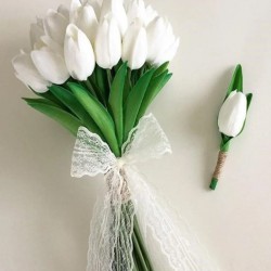 Islak Laleli Gelin Buketi Ve Damat Yaka Çiçeği-BUKET-41