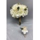 Beyaz Ortancalı Okaliptuslu Gelin El Buketi Ve Damat Yaka Çiçeği-BUKET-44