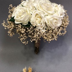 Beyaz Kadife Gül Ve Cipsolu Gelin El Buketi-BUKET-47