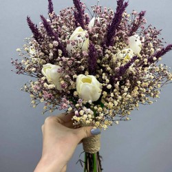 Mor Cipsolu Islak Laleli Gelin Buketi Ve Gelin Seti-BUKET-5