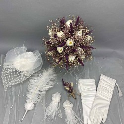 Mor Cipsolu Islak Laleli Gelin Buketi Ve Gelin Seti-BUKET-5