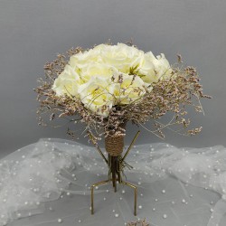 Yapay Gerçek Görünümlü Gelin Buketi Ve Damat Yaka Çiçeği-BUKET-52