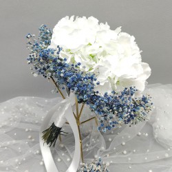 Mavi Cipsolu Beyaz Ortancalı El Çiçeği Ve Damat Yaka Çiçeği-BUKET-56