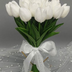 10 Beyaz Islak Laleli Gelin Çiçeği Ve Damat Yaka Çiçeği-BUKET-58