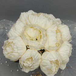 Krem Yapay Erengül Şakayık Gelin Buketi Ve Damat Yaka Çiçeği-BUKET-59