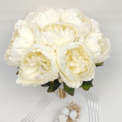 Krem Yapay Erengül Şakayık Gelin Buketi Ve Damat Yaka Çiçeği-BUKET-59