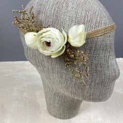 Krem Şakayık Çiçekli Otlu Gelin El Çiçeği Tacı Ve Yaka Çiçeği Seti-BUKET-62