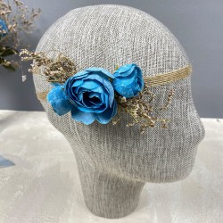 Mavi Şakayık Çiçekli Otlu Gelin El Çiçeği Tacı Ve Yaka Çiçeği Seti-BUKET-63