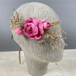 Pembe Şakayık Çiçekli Otlu Gelin El Çiçeği Tacı Ve Yaka Çiçeği Seti-BUKET-66