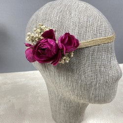 Koyu Fuşya Şakayık Çiçekli Cipsolu Gelin El Çiçeği Tacı Ve Yaka Çiçeği Seti-BUKET-67