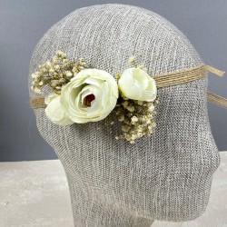 Krem Şakayık Çiçekli Cipsolu Gelin El Çiçeği Tacı Ve Yaka Çiçeği Seti-BUKET-68