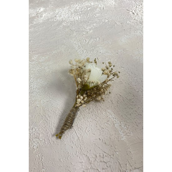 Krem Şakayık Çiçekli Cipsolu Gelin El Çiçeği Tacı Ve Yaka Çiçeği Seti-BUKET-68