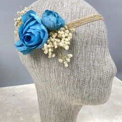 Mavi Şakayık Çiçekli Cipsolu Gelin El Çiçeği Tacı Ve Yaka Çiçeği Seti-BUKET-69