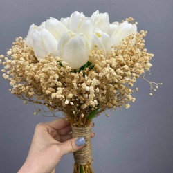 Krem Cipsolu Islak Laleli Gelin Buketi Ve Gelin Seti-BUKET-7