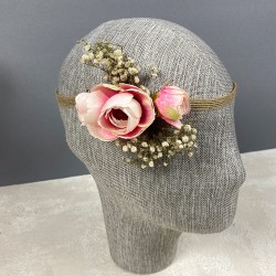 Somon Şakayık Çiçekli Cipsolu Gelin El Çiçeği Tacı Ve Yaka Çiçeği Seti-BUKET-71