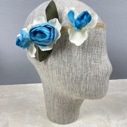 Mavi Ortanca Şakayıklı Gelin El Çiçeği Tacı Ve Yaka Çiçeği Seti-BUKET-75