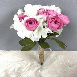 Pembe, Ortanca Şakayıklı Gelin El Buketi Ve Damat Yaka Çiçeği-BUKET-93