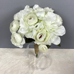 Krem Ortanca Şakayıklı Gelin El Buketi Ve Damat Yaka Çiçeği-BUKET-94