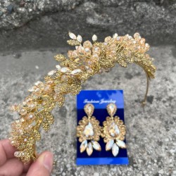 Camilo Gold Gelin Kına Tacı Özel Gün Aksesuar Kadın Taç Ve Üç Mekik Küpe Takımı-CAMILO-20 Camilo Gold Gelin Kına Tacı Özel Gün Aksesuar Kadın Taç Ve Üç Mekik Küpe Takımı-CAMILO-20