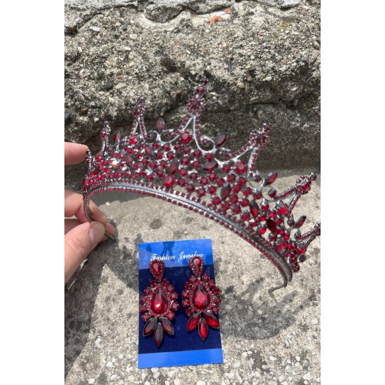 Catalina Bordo Gelin Kına Tacı Özel Gün Aksesuar Kadın Taç Ve Üç Mekik Mekik Küpe Takımı-CATALINA-10 Catalina Bordo Gelin Kına Tacı Özel Gün Aksesuar Kadın Taç Ve Üç Mekik Mekik Küpe Takımı-CATALINA-10