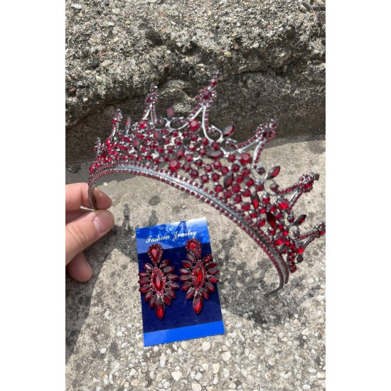 Catalina Bordo Gelin Kına Tacı Özel Gün Aksesuar Kadın Taç Ve İnce Mekik Küpe Takımı-CATALINA-11 Catalina Bordo Gelin Kına Tacı Özel Gün Aksesuar Kadın Taç Ve İnce Mekik Küpe Takımı-CATALINA-11