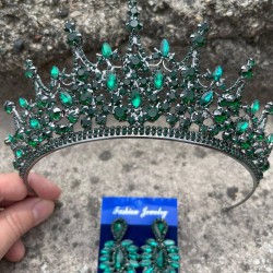Catalina Yeşil Gelin Kına Tacı Özel Gün Aksesuar Kadın Taç Ve İnce Mekik Küpe Takımı-CATALINA-12 Catalina Yeşil Gelin Kına Tacı Özel Gün Aksesuar Kadın Taç Ve İnce Mekik Küpe Takımı-CATALINA-12