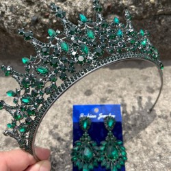 Catalina Yeşil Gelin Kına Tacı Özel Gün Aksesuar Kadın Taç Ve Geniş Mekik Küpe Takımı-CATALINA-13 Catalina Yeşil Gelin Kına Tacı Özel Gün Aksesuar Kadın Taç Ve Geniş Mekik Küpe Takımı-CATALINA-13