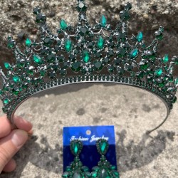 Catalina Yeşil Gelin Kına Tacı Özel Gün Aksesuar Kadın Taç Ve Geniş Mekik Küpe Takımı-CATALINA-13 Catalina Yeşil Gelin Kına Tacı Özel Gün Aksesuar Kadın Taç Ve Geniş Mekik Küpe Takımı-CATALINA-13
