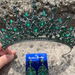Catalina Yeşil Gelin Kına Tacı Özel Gün Aksesuar Kadın Taç Ve Damla Mekik Küpe Takımı-CATALINA-14 Catalina Yeşil Gelin Kına Tacı Özel Gün Aksesuar Kadın Taç Ve Damla Mekik Küpe Takımı-CATALINA-14