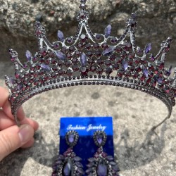 Catalina Mor Gelin Kına Tacı Özel Gün Aksesuar Kadın Taç Ve Geniş Mekik Küpe Takımı-CATALINA-16 Catalina Mor Gelin Kına Tacı Özel Gün Aksesuar Kadın Taç Ve Geniş Mekik Küpe Takımı-CATALINA-16