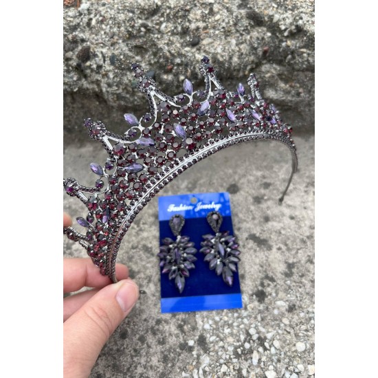 Catalina Mor Gelin Kına Tacı Özel Gün Aksesuar Kadın Taç Ve İnce Mekik Küpe Takımı-CATALINA-18 Catalina Mor Gelin Kına Tacı Özel Gün Aksesuar Kadın Taç Ve İnce Mekik Küpe Takımı-CATALINA-18