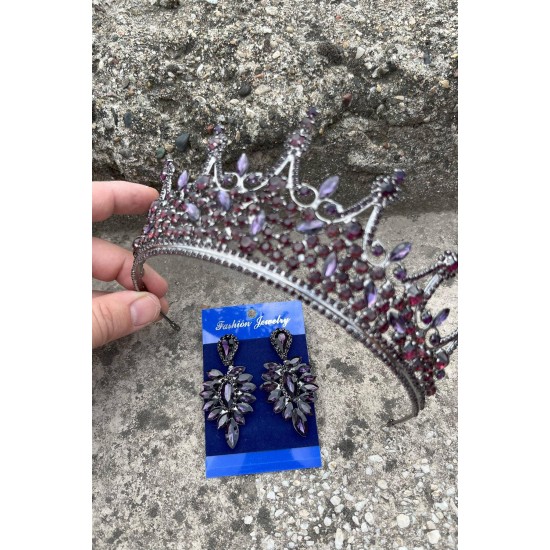 Catalina Mor Gelin Kına Tacı Özel Gün Aksesuar Kadın Taç Ve İnce Mekik Küpe Takımı-CATALINA-18 Catalina Mor Gelin Kına Tacı Özel Gün Aksesuar Kadın Taç Ve İnce Mekik Küpe Takımı-CATALINA-18
