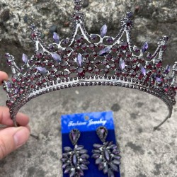 Catalina Mor Gelin Kına Tacı Özel Gün Aksesuar Kadın Taç Ve İnce Mekik Küpe Takımı-CATALINA-18 Catalina Mor Gelin Kına Tacı Özel Gün Aksesuar Kadın Taç Ve İnce Mekik Küpe Takımı-CATALINA-18