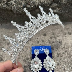 Catalina Gümüş Gelin Kına Tacı Özel Gün Aksesuar Kadın Taç Ve Geniş Mekik Küpe Takımı-CATALINA-20 Catalina Gümüş Gelin Kına Tacı Özel Gün Aksesuar Kadın Taç Ve Geniş Mekik Küpe Takımı-CATALINA-20