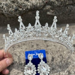 Catalina Gümüş Gelin Kına Tacı Özel Gün Aksesuar Kadın Taç Ve Geniş Mekik Küpe Takımı-CATALINA-20 Catalina Gümüş Gelin Kına Tacı Özel Gün Aksesuar Kadın Taç Ve Geniş Mekik Küpe Takımı-CATALINA-20