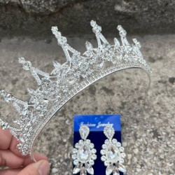 Catalina Gümüş Gelin Kına Tacı Özel Gün Aksesuar Kadın Taç Ve Üç Mekik Küpe Takımı-CATALINA-23 Catalina Gümüş Gelin Kına Tacı Özel Gün Aksesuar Kadın Taç Ve Üç Mekik Küpe Takımı-CATALINA-23