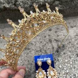 Catalina Gold Gelin Kına Tacı Özel Gün Aksesuar Kadın Taç Ve Geniş Mekik Küpe Takımı-CATALINA-33 Catalina Gold Gelin Kına Tacı Özel Gün Aksesuar Kadın Taç Ve Geniş Mekik Küpe Takımı-CATALINA-33