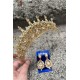 Catalina Gold Gelin Kına Tacı Özel Gün Aksesuar Kadın Taç Ve Geniş Mekik Küpe Takımı-CATALINA-33