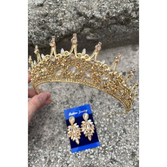 Catalina Gold Gelin Kına Tacı Özel Gün Aksesuar Kadın Taç Ve İnce Mekik Küpe Takımı-CATALINA-34 Catalina Gold Gelin Kına Tacı Özel Gün Aksesuar Kadın Taç Ve İnce Mekik Küpe Takımı-CATALINA-34