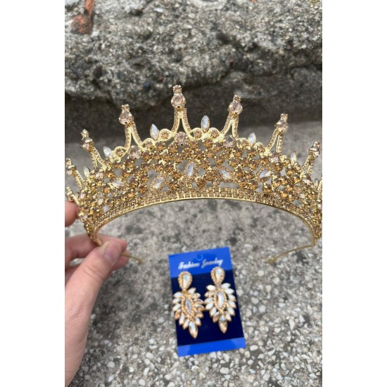 Catalina Gold Gelin Kına Tacı Özel Gün Aksesuar Kadın Taç Ve İnce Mekik Küpe Takımı-CATALINA-34 Catalina Gold Gelin Kına Tacı Özel Gün Aksesuar Kadın Taç Ve İnce Mekik Küpe Takımı-CATALINA-34