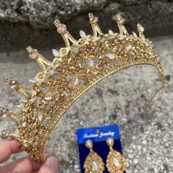 Catalina Gold Gelin Kına Tacı Özel Gün Aksesuar Kadın Taç Ve Damla Mekik Küpe Takımı-CATALINA-35 Catalina Gold Gelin Kına Tacı Özel Gün Aksesuar Kadın Taç Ve Damla Mekik Küpe Takımı-CATALINA-35