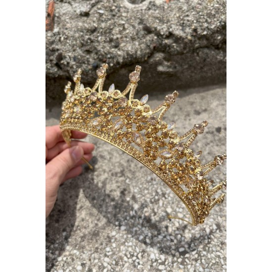 Catalina Gold Gelin Kına Tacı Özel Gün Aksesuar Kadın Taç Saç Aksesuarı-CATALINA-7 Catalina Gold Gelin Kına Tacı Özel Gün Aksesuar Kadın Taç Saç Aksesuarı-CATALINA-7